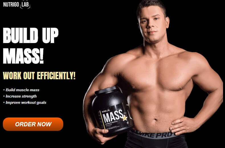 Body builder holding nutrigo mass product